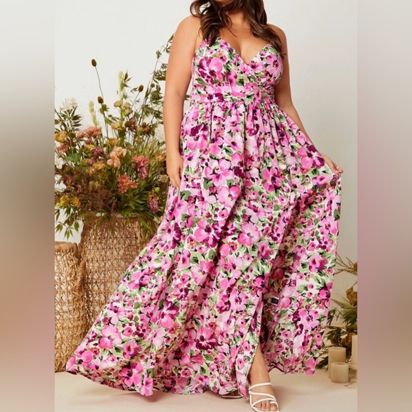 SHEIN Dresses & Skirts - Pink Floral Maxi Dress - Elegant Garden Print